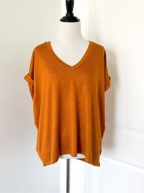 Mod Ref Oversized V-Neck Dolman Top in Rust Orange / Brown - Medium